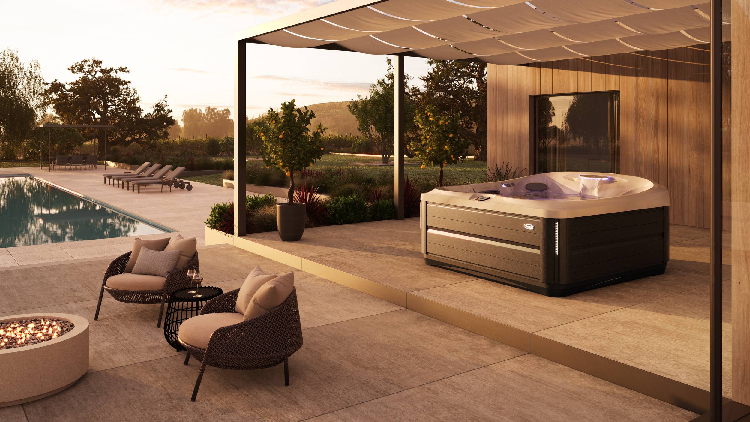 Jacuzzi installed under shade structure