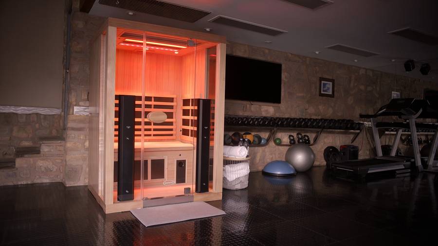 Infrared sauna setup in gym